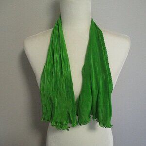 1950s pleated emerald green silk scarf